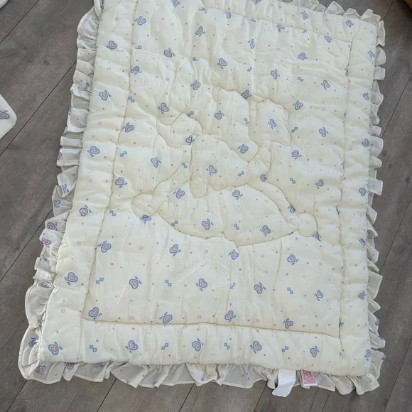 Vintage 90s Red Calliope Baby Bedding Complete Nursery SET Teddy Quilt & Accents